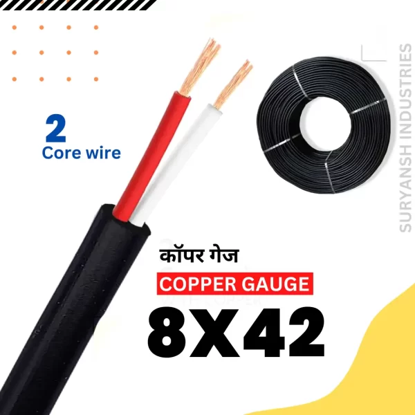 2-Core-Black-Color-Data Cable Wires -_-Copper-Gauge-8X42-4-mm